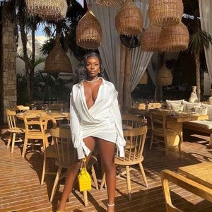 LAST NEW White Linen Oversized Plunge Tshirt Dress